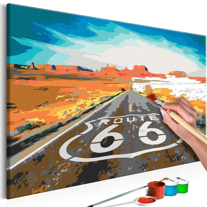 Wandbild zum Ausmalen Route 66 - Hauptmotiv mit nostalgischer amerikanischer Straße