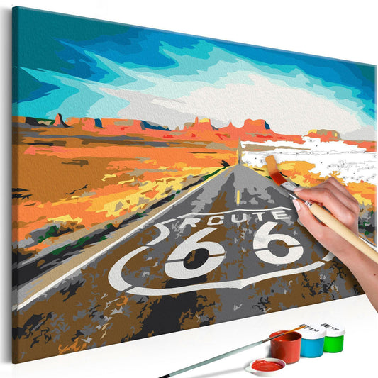 Wandbild zum Ausmalen Route 66 - Hauptmotiv mit nostalgischer amerikanischer Straße