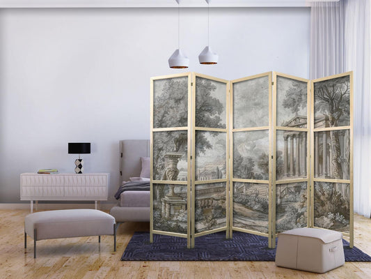 Japanischer Paravent - Antique Landscape - Greek Temple on a Hill Among Lush Vegetation