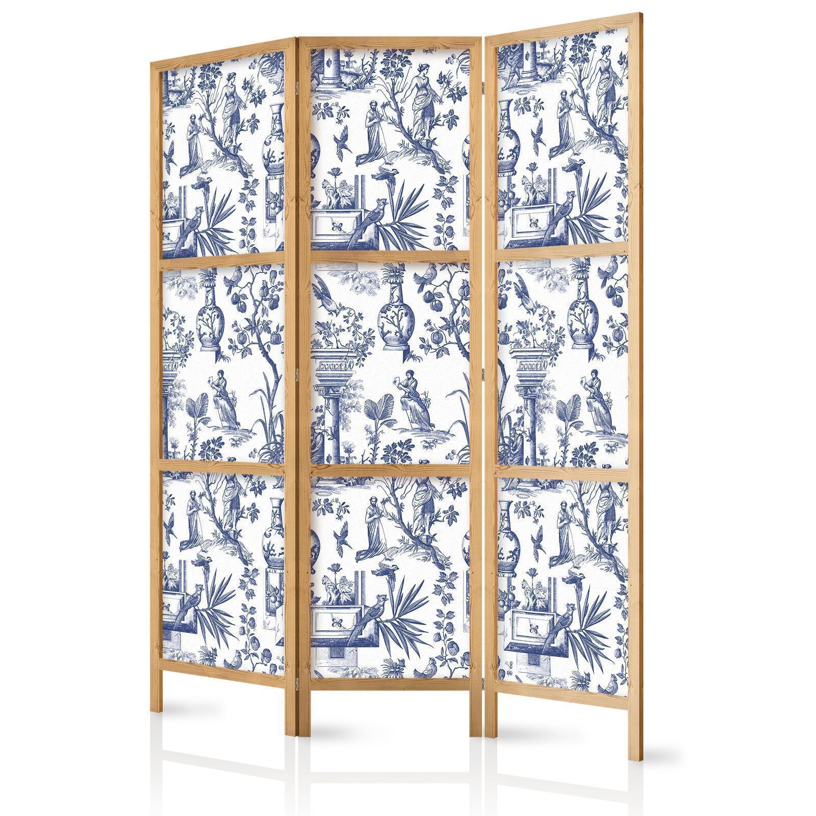Japanischer Paravent - Rome and Botany - Blue Pattern with Greek and Plant Motif Artgeist