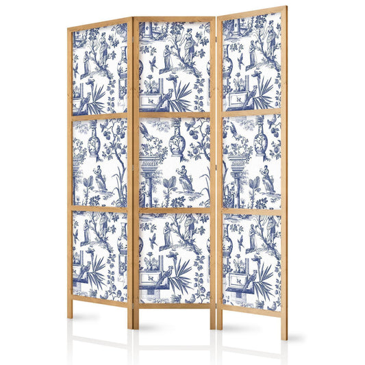 Japanischer Paravent - Rome and Botany - Blue Pattern with Greek and Plant Motif Artgeist