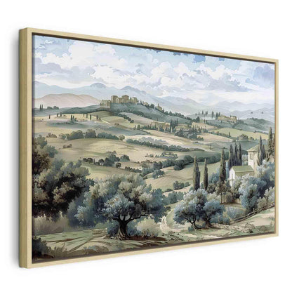 Leinwandbild - Landscape with Green Fields and Trees Tuscan Sunny View Artgeist