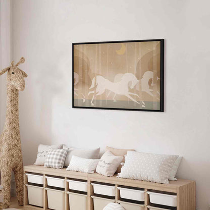 Leinwandbild - Moon Horses - Horses Galloping Among Trees on a Starry Night Artgeist