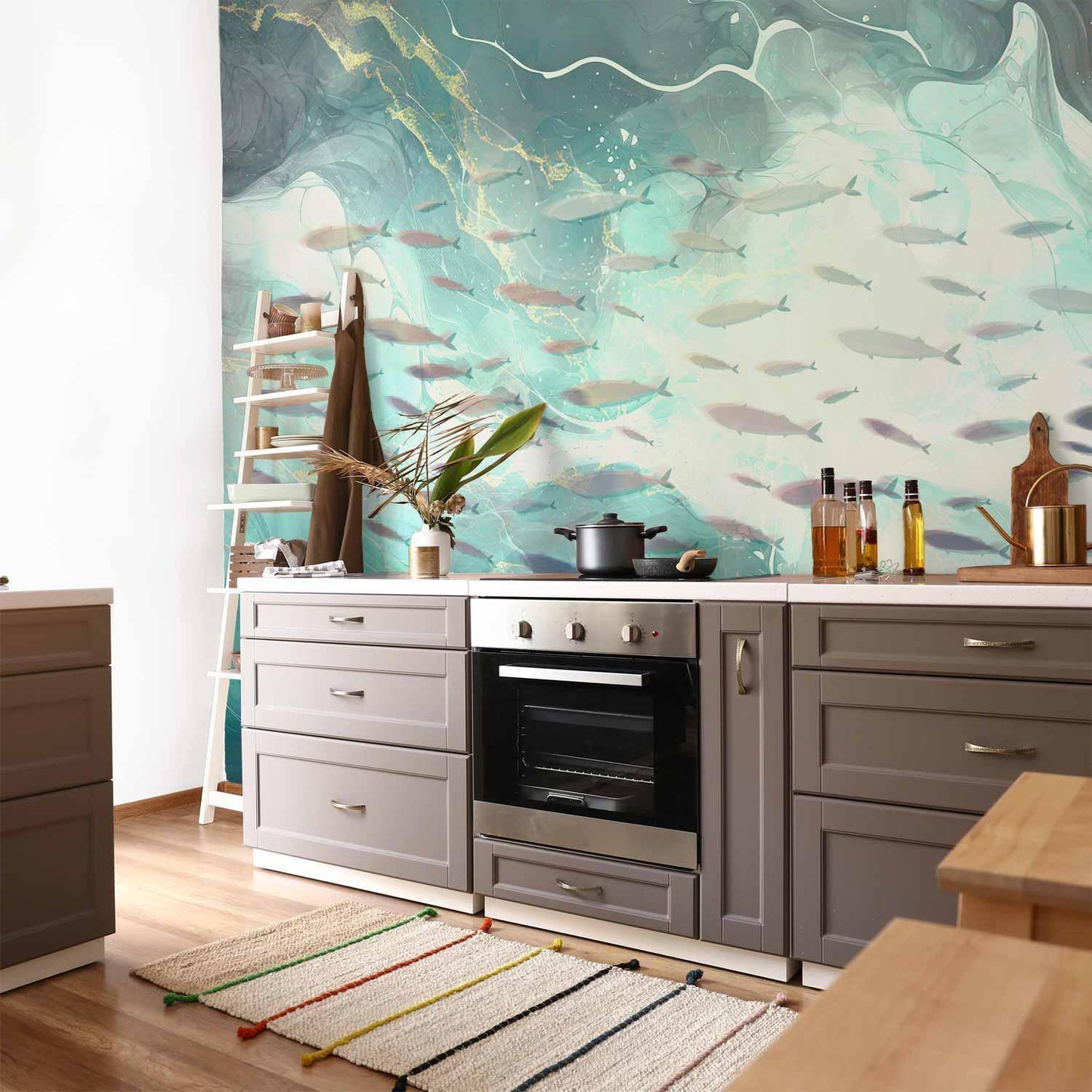 Fototapete Fischschwarm – Elegante Unterwasserwelt im japanischen Stil