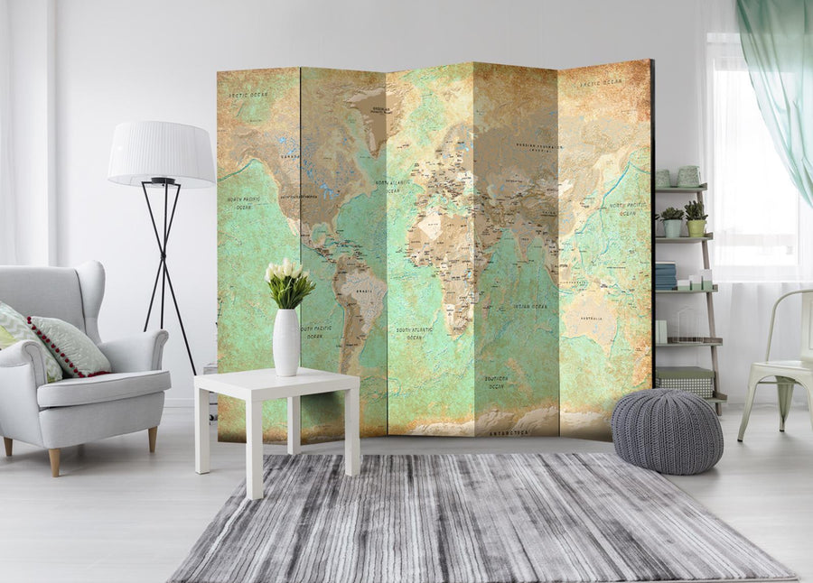 Paravent - Turquoise World Map Artgeist