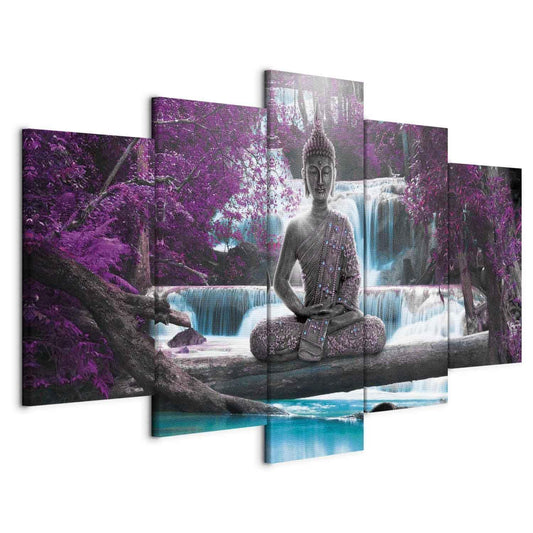 Leinwandbild „Wasserfall und Buddha“ – Zen-Moment für dein Zuhause