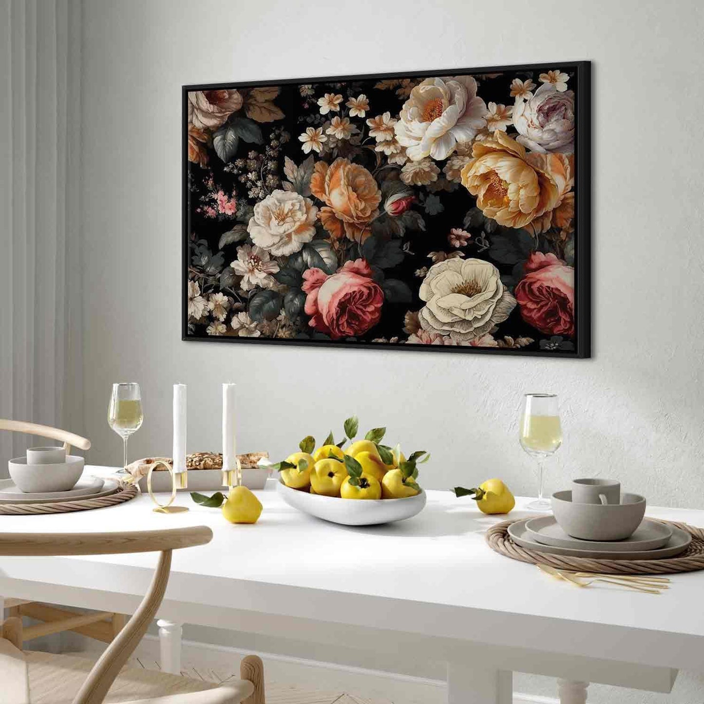 Leinwandbild - Colourful flowers on a black background