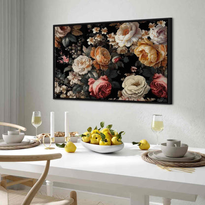 Leinwandbild - Colourful flowers on a black background