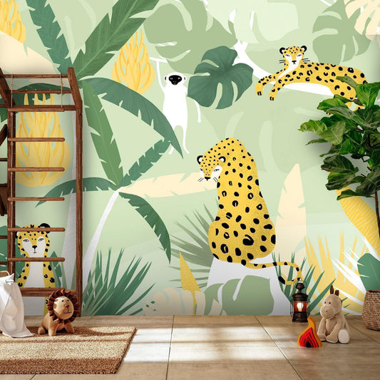 Fototapete - Cheetahs in the jungle - landscape with animals in the tropics for children Artgeist