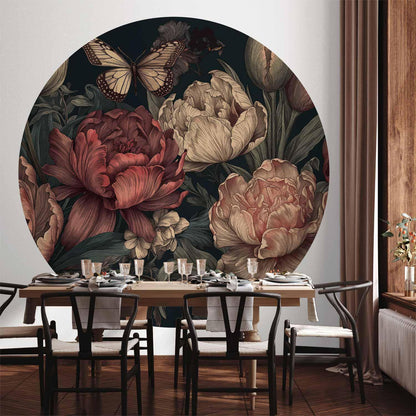 Runde Fototapete - Flowers on a turquoise background