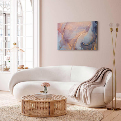 Leinwandbild - Pink and blue marble - abstract watercolour with gold accents