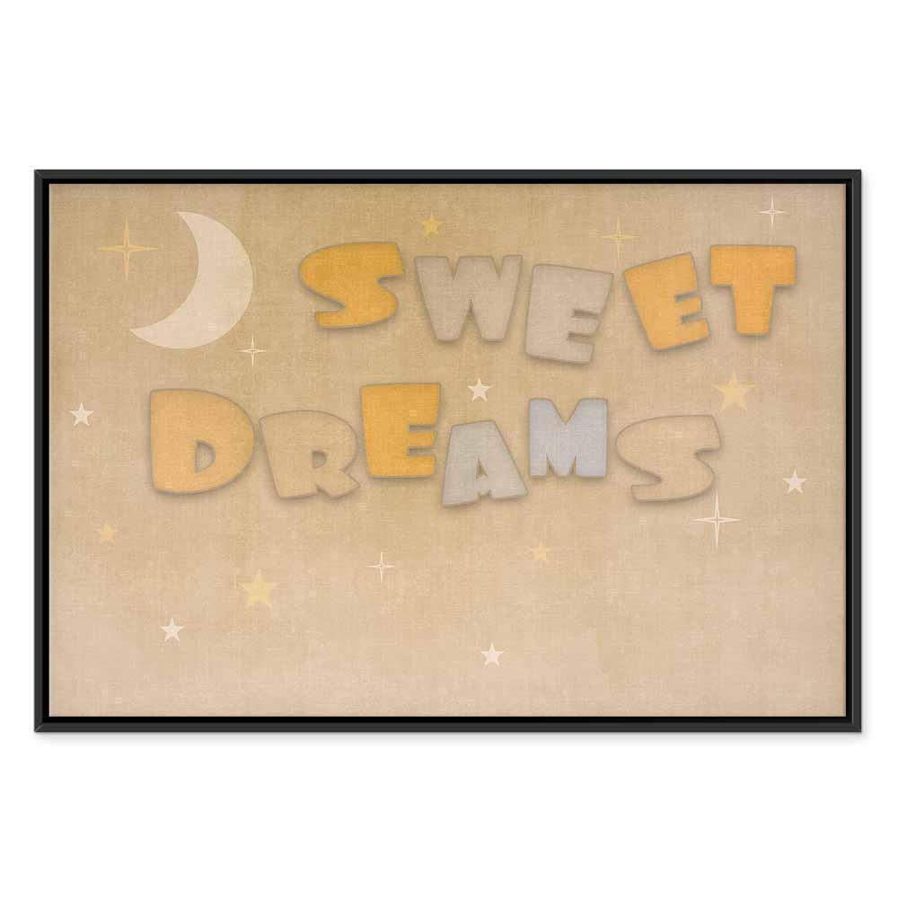 Leinwandbild - Sweet Dreams - Pastel Inscription Surrounded by the Moon and Stars