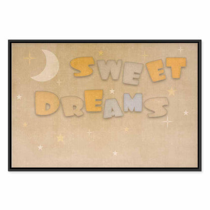 Leinwandbild - Sweet Dreams - Pastel Inscription Surrounded by the Moon and Stars