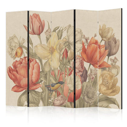 Paravent - Bouquet with Tulips - Colorful Flowers on a Light Background - Illustration Artgeist
