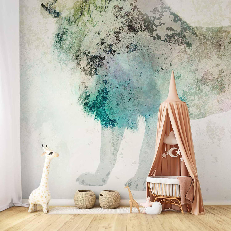 Fototapete - King of the animals - lion on a solid textured background with coloured accent Artgeist