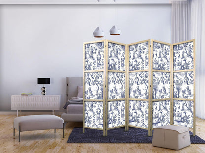 Japanischer Paravent - Rome and Botany - Blue Pattern with Greek and Plant Motif Artgeist