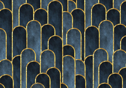 Premium Vlies Material der Fototapete Gold Navy Blau Muster - Hochwertige europäische Qualität