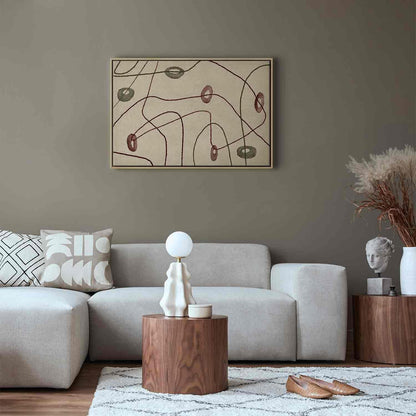 Leinwandbild - Lines and shapes – bead labyrinth on a pale washed background