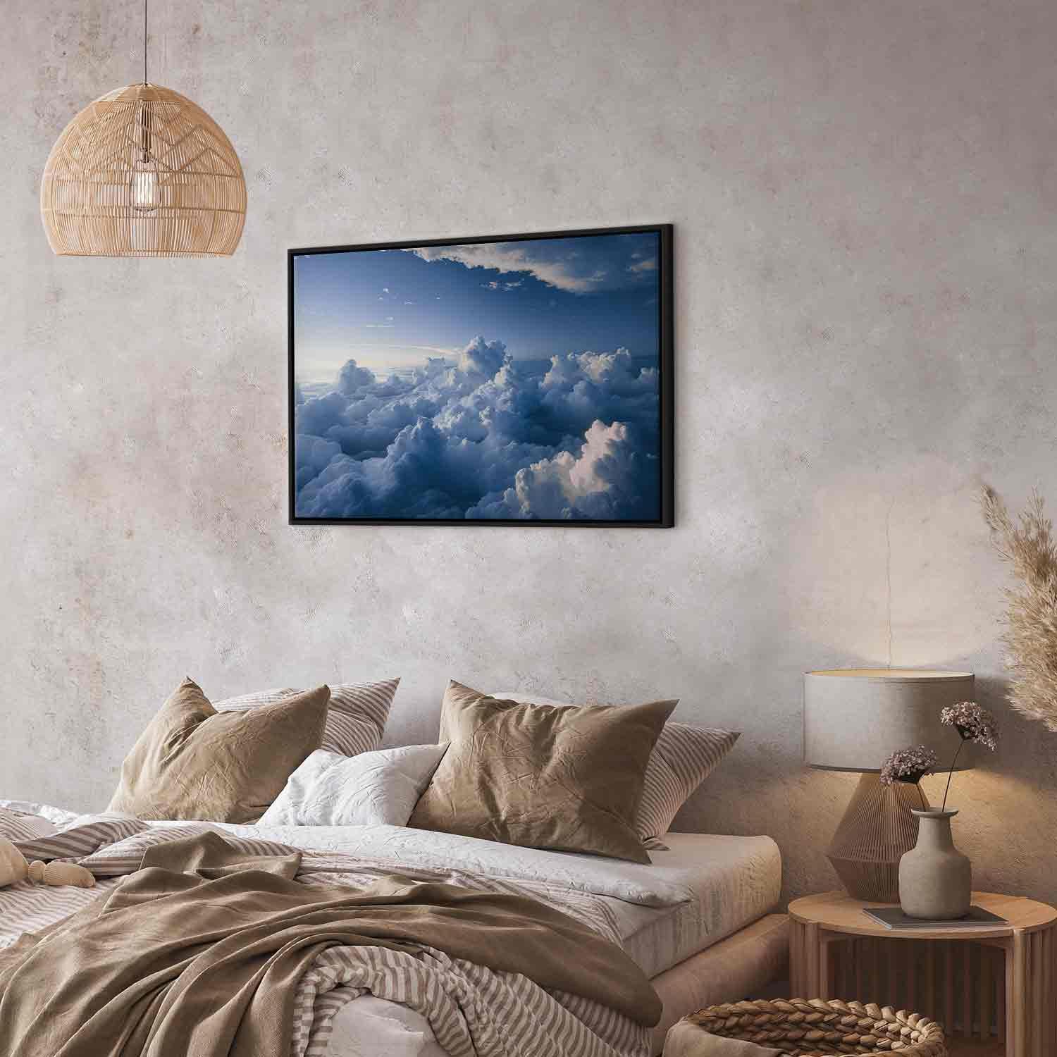 Leinwandbild - Aerial Landscapes: Rays Lighting Up Fluffy Cloud Formations Artgeist