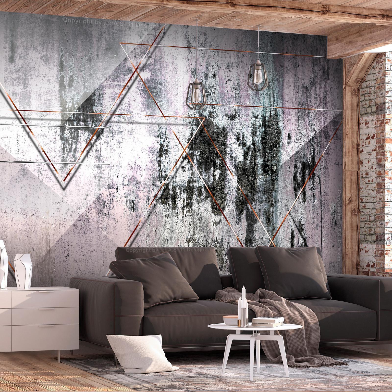 Fototapete Geometrische Wandstruktur – Moderne Linien in Grau und Beige Sawelt