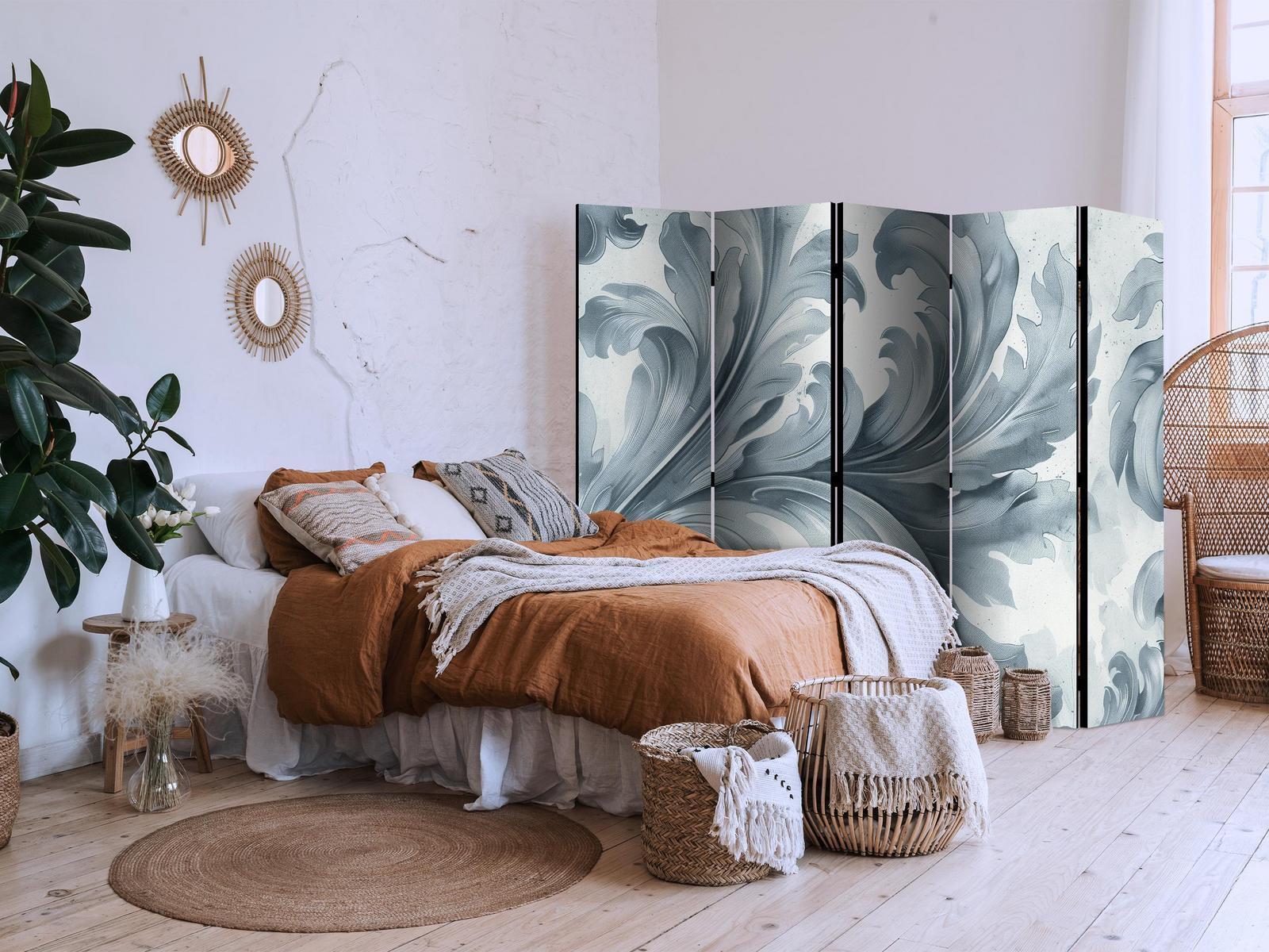 Paravent - Stone Baroque Ornaments in Light Shades of Gray and Blue Artgeist