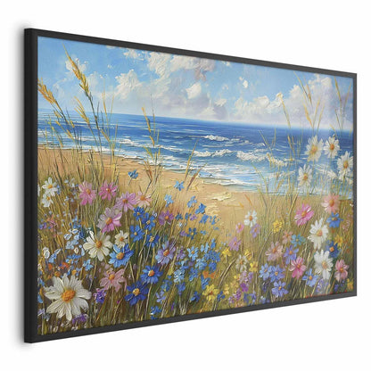 Poster - Seascape – wildflowers and a view of the rough sea