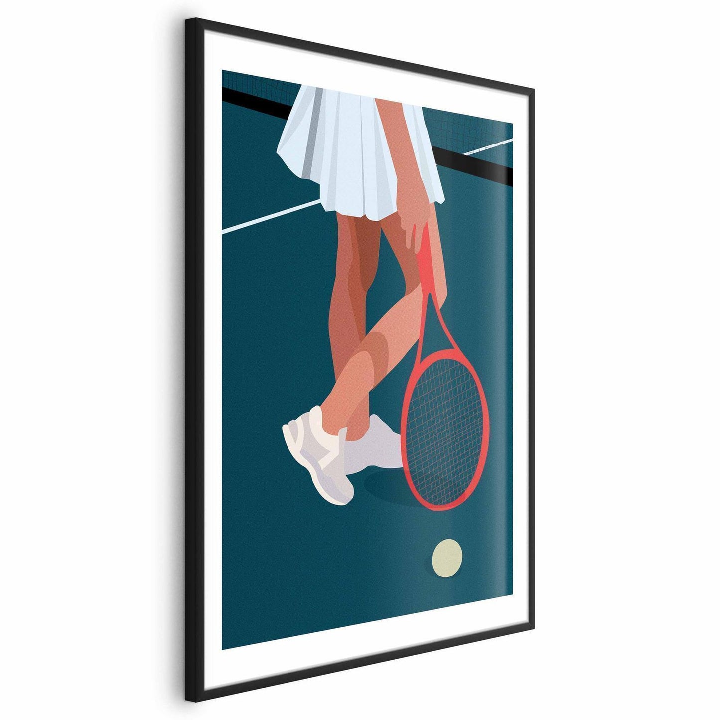 Poster - Tennis Player with a Red Racket on the Court - Illustration