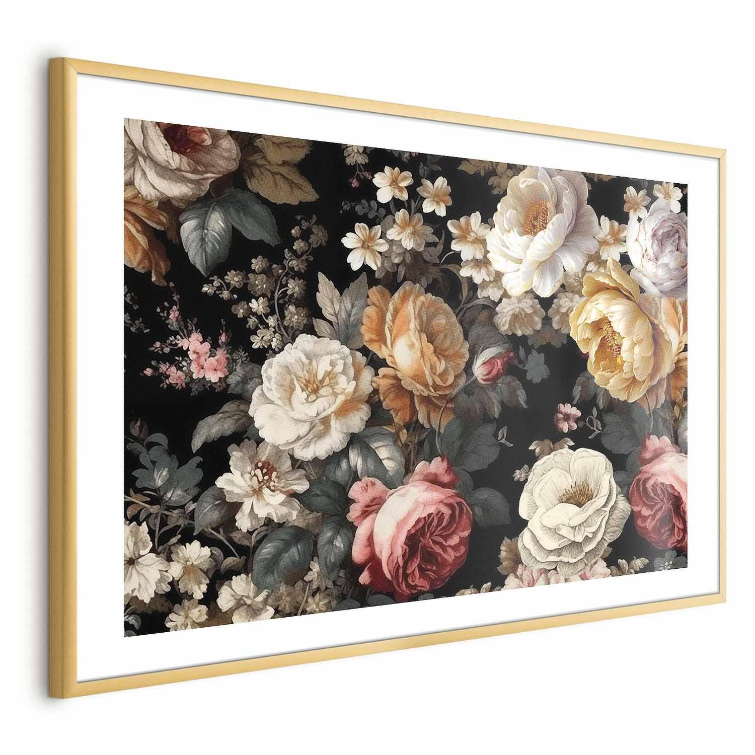 Poster - Colorful Flowers on a Black Background Artgeist
