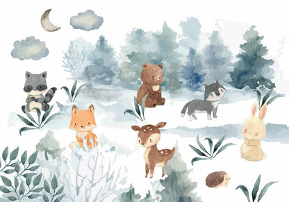 Fototapete - Forest Games - Animals in a Forest Painted in Watercolours Artgeist