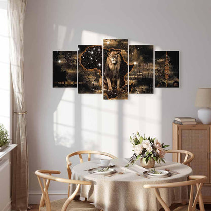 Leinwandbild - Golden Lion (5 Parts) Wide