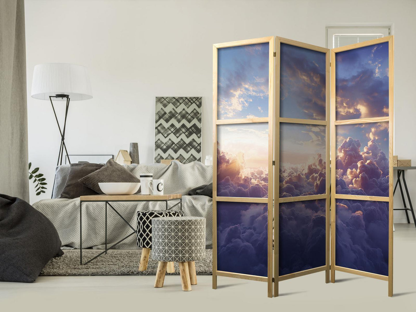 Japanischer Paravent - The Sun in Hiding: The Golden Face of the Sky Over a Cloudy Sea