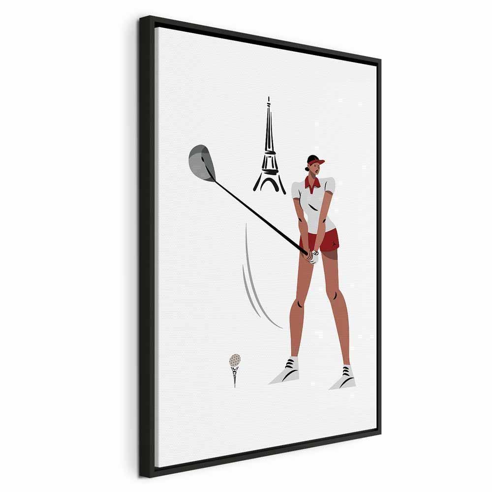 Leinwandbild - Female Golfer With the Eiffel Tower in the Background - Illustration