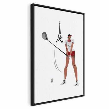 Leinwandbild - Female Golfer With the Eiffel Tower in the Background - Illustration