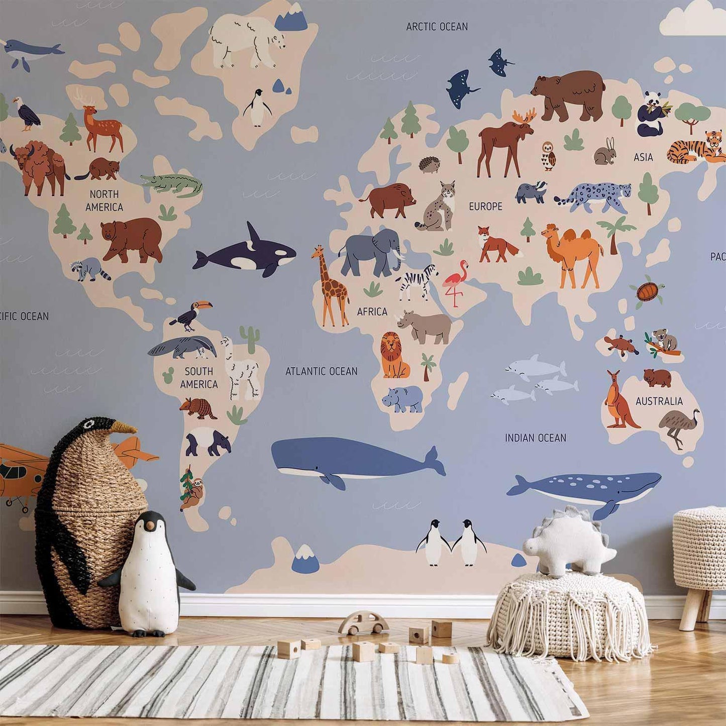 Fototapete - World Map With Animal Illustrations Artgeist