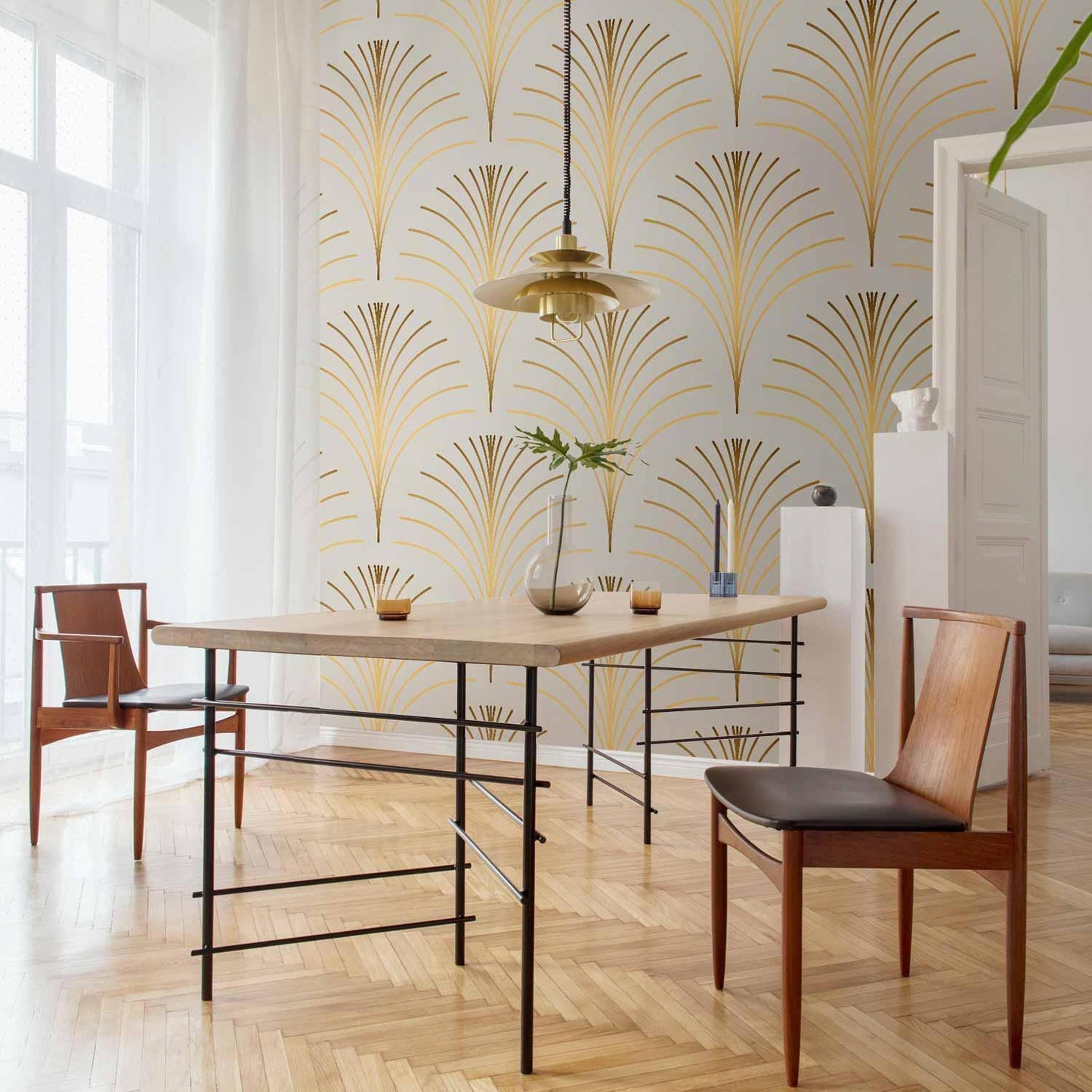 Fototapete - Gold Linear Pattern on Marble Background