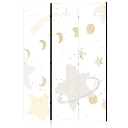 Paravent - Fairy-Tale Galaxy - Moon Phases in Shades of Yellow Among Stars in Beige and Ash Colors with Stardust Artgeist