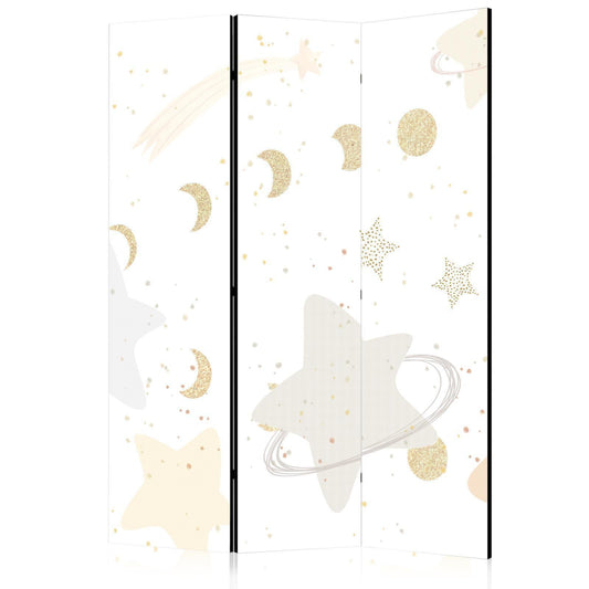 Paravent - Fairy-Tale Galaxy - Moon Phases in Shades of Yellow Among Stars in Beige and Ash Colors with Stardust Artgeist