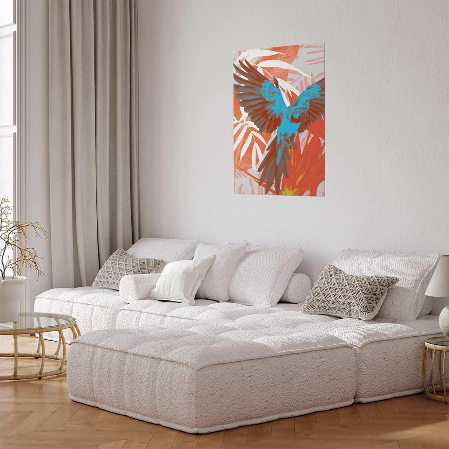 Poster - Exotic Wings - parrot among abstract leaf patterns Artgeist