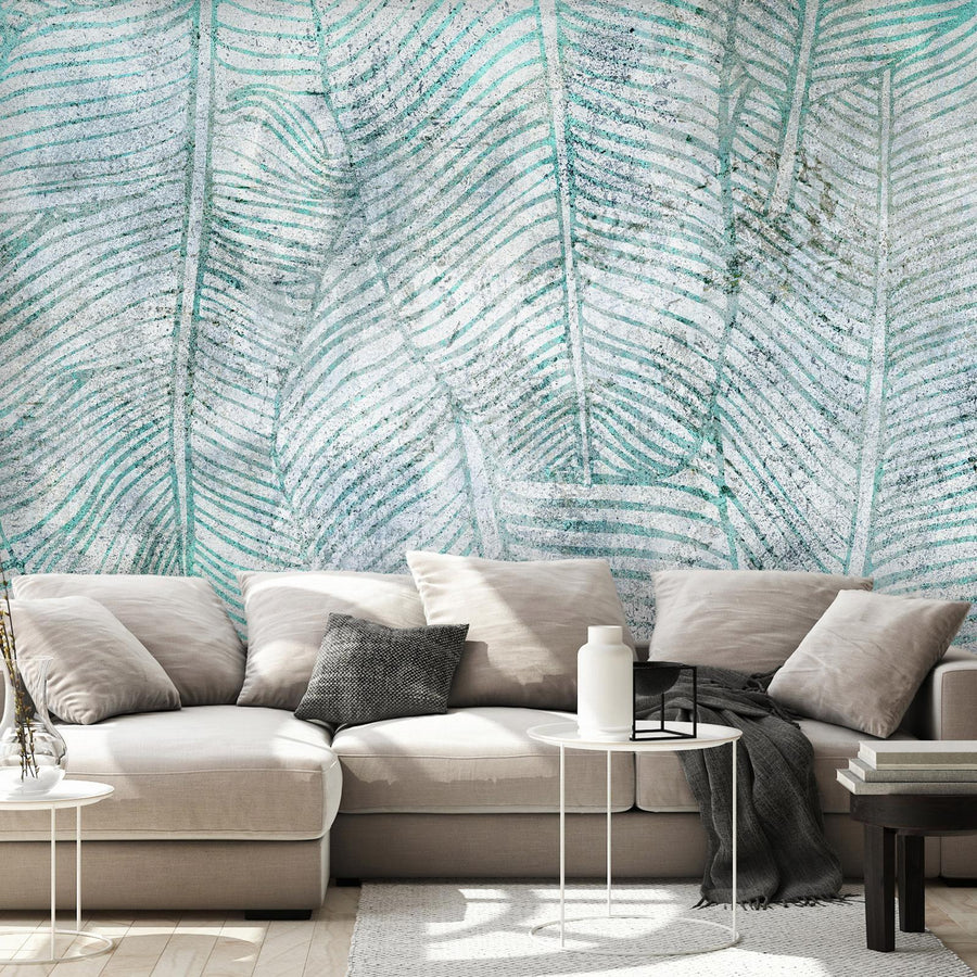 Fototapete - Banana leaves - plant motif blue lineart nature with pattern Artgeist