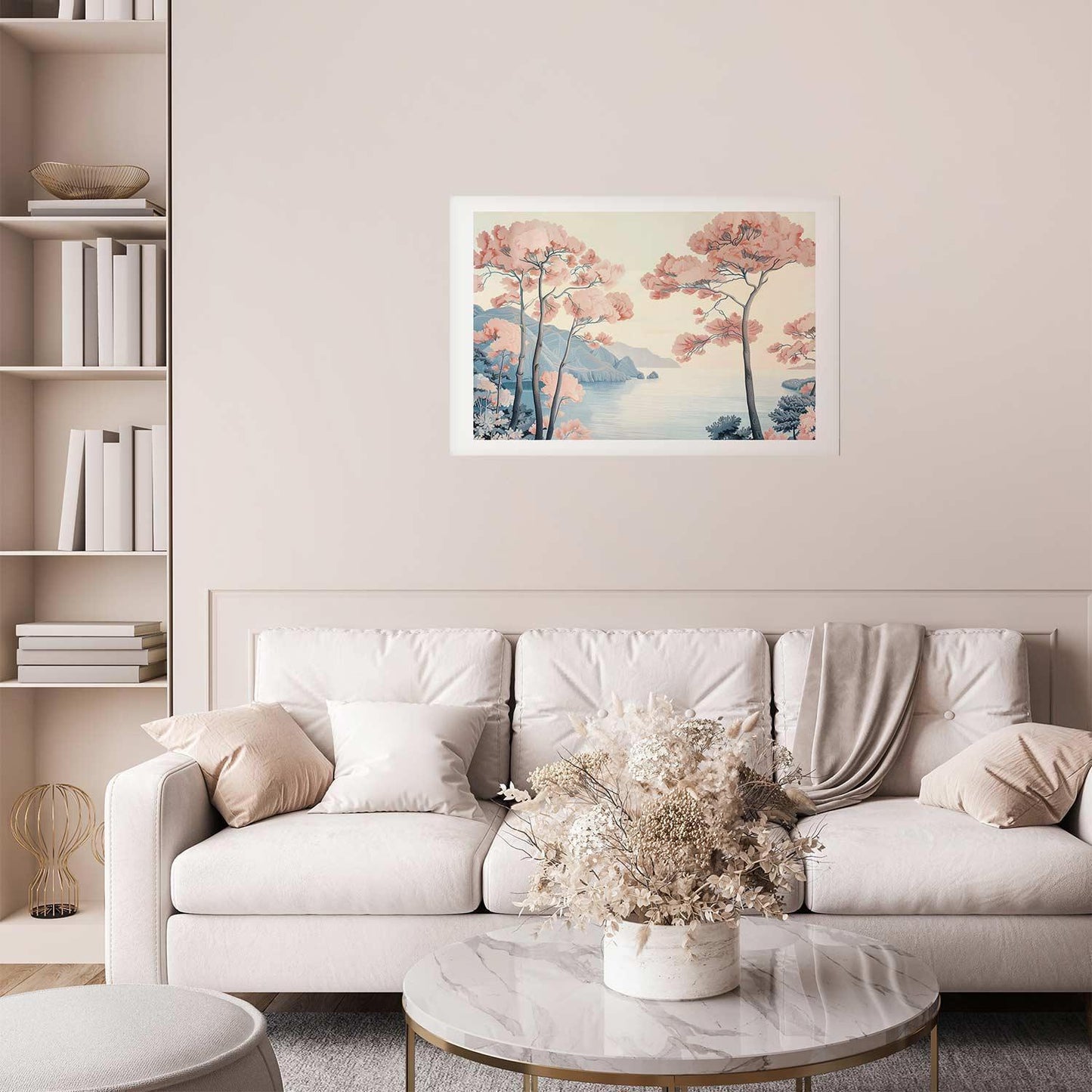 Poster - Ocean Cliffs and Trees Delicate Motif in Pastel Colors