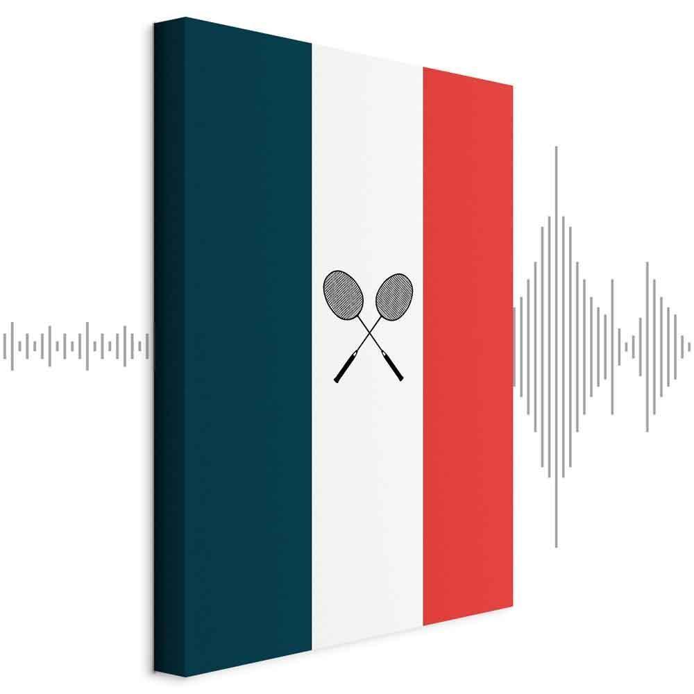 Leinwandbild - Black Badminton Rackets Against the Backdrop of the French Flag