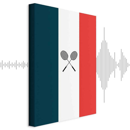 Leinwandbild - Black Badminton Rackets Against the Backdrop of the French Flag