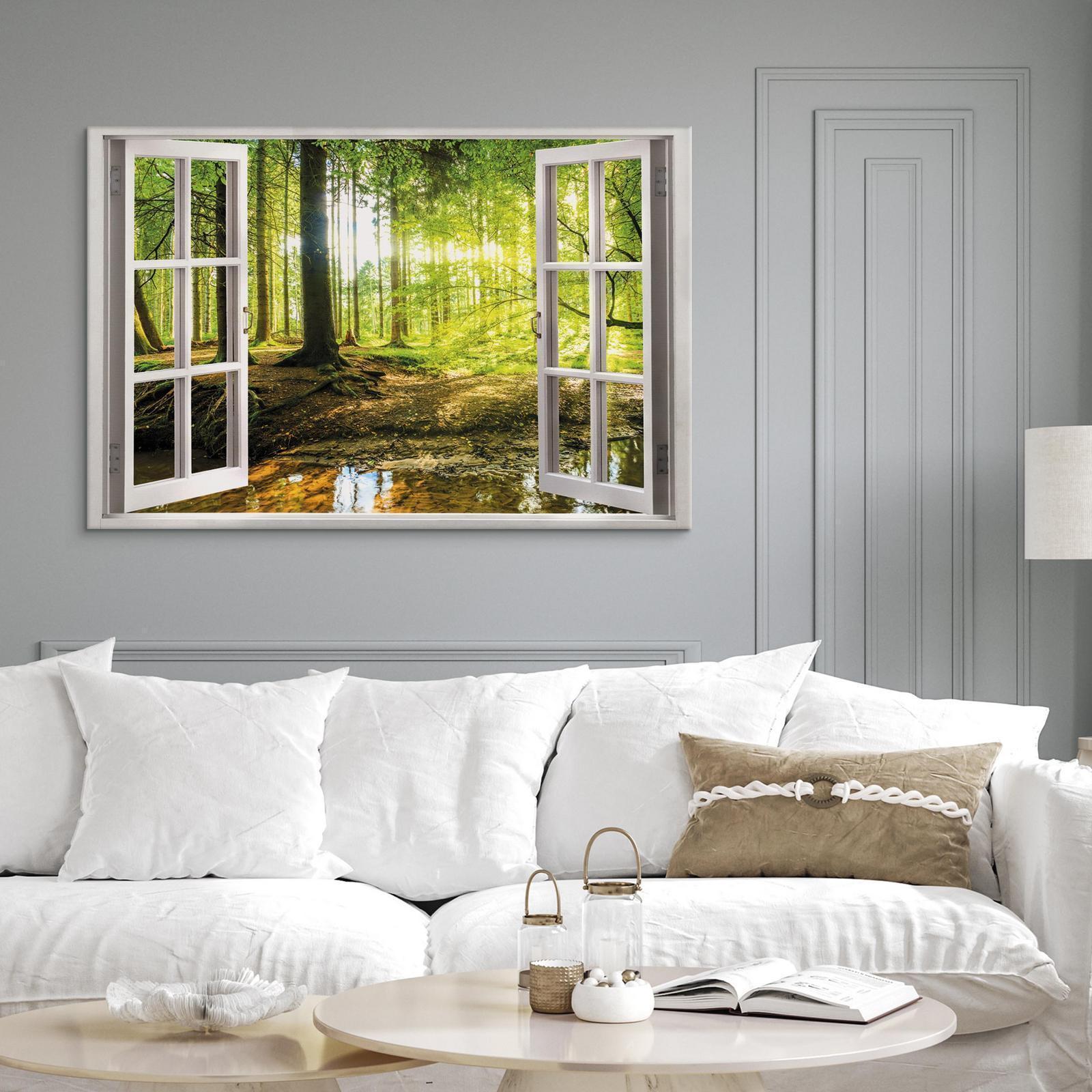 Leinwandbild - Window: View on Forest Artgeist