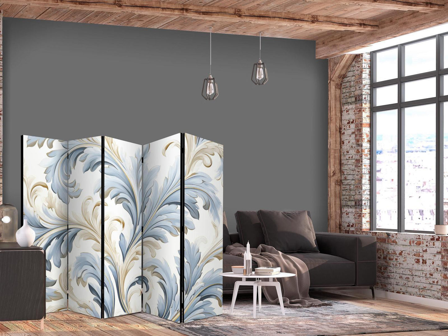 Paravent - Baroque Ornaments in Light Creamy Blue Colors Artgeist