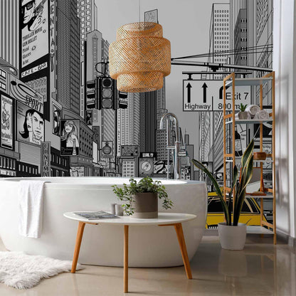 Fototapete New York Comic – Schwarz-Weiß Straßenszene im Pop Art Stil