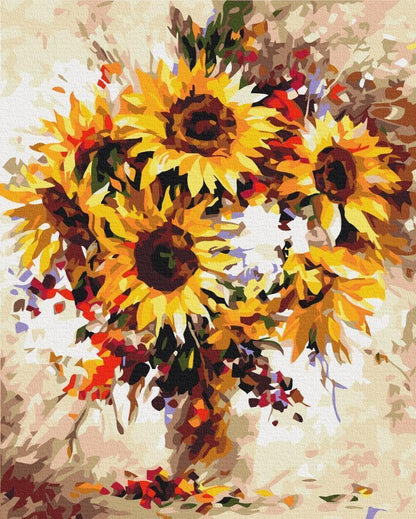 Malen nach Zahlen - A vase with a bouquet of sunflowers