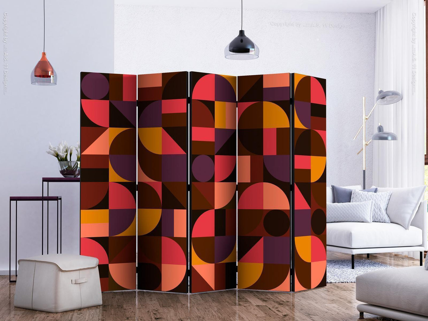Paravent - Geometric Mosaic (Red) II Artgeist