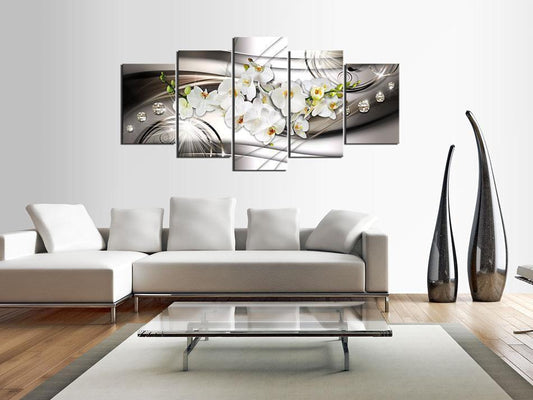 Leinwandbild „Orchidee mit Diamanten“ – Blütenglanz trifft Eleganz