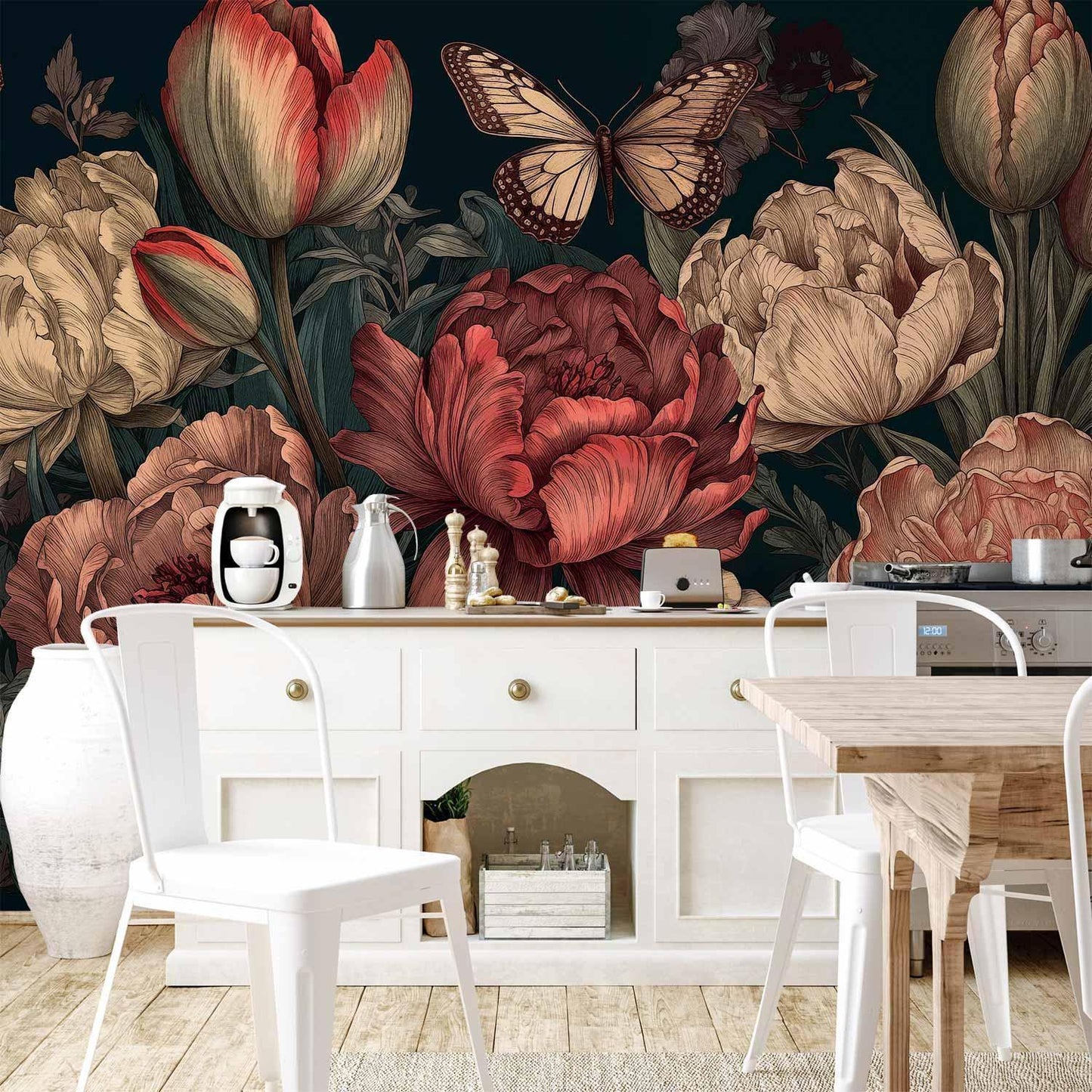 Fototapete - Flowers on a turquoise background