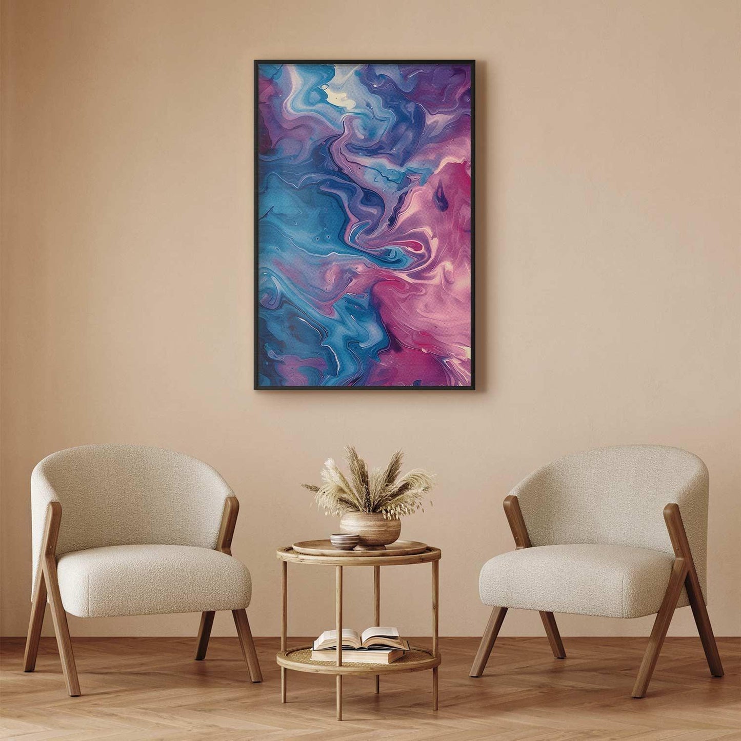 Poster - Night Flows - abstract waves in shades of blue and purple